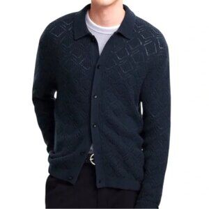 Men’s Madewell Blue Diamond Stitch Wool/Cashmere Long Sleeve Cardigan S NWOT